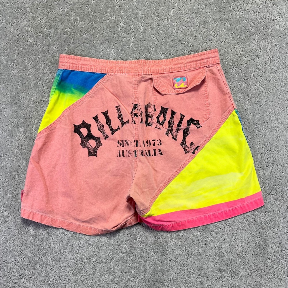 VINTAGE Billabong Board Shorts Mens 32 Pink Neon Colorblock Surf USA Made‎ 80s